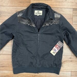 OUTBACK TRADING CO NWT Navy Mid-weight Insulated Bomber Jacket W/ Aztec Print